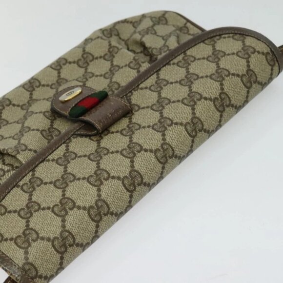 GUCCI GG Supreme Web Sherry Line Bag PVC Beige Gold - Picture 10 of 16